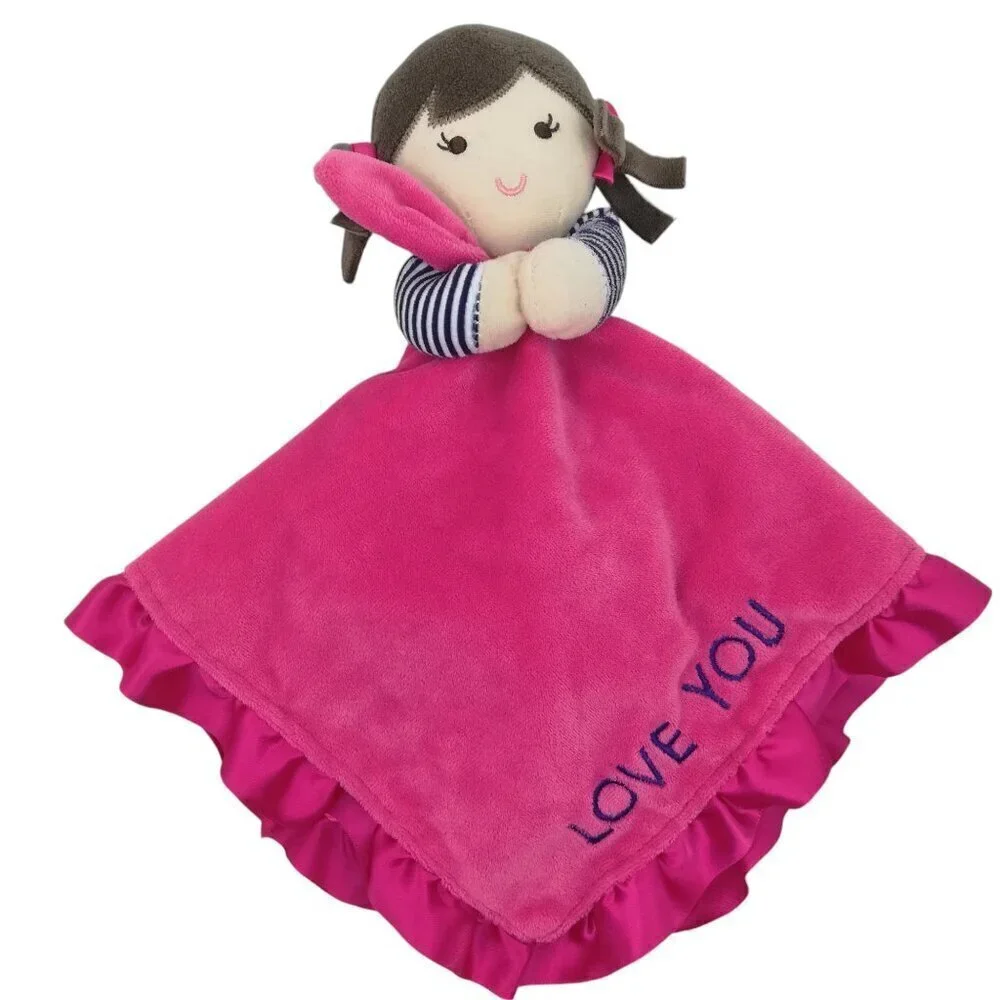 Carters Pink Doll Rattle Plush Lovey Lovie Security Blanket Love You Ruffle